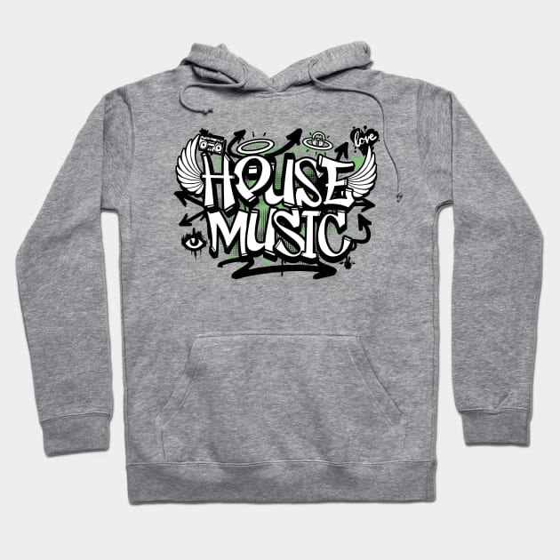 HOUSE MUSIC  - Graffiti Steez (black/army green) Hoodie by DISCOTHREADZ 